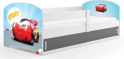 Interbeds Kinderbett LUKI Cars 160x80 weiß mit Lattenrost und Matratze sehr Stabiler Konstruktion komfortabel einfach funktional Jugendbett