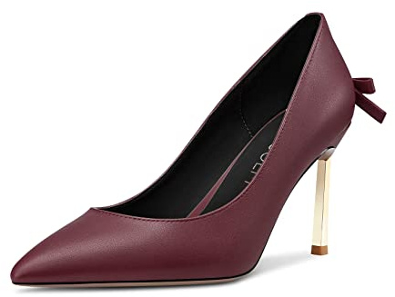 HDEUOLM Women Stiletto High Heel Pointed Toe Pumps Court Shoe Slip-on Bow-Knot Wedding Office Dress 8.5 CM Heels