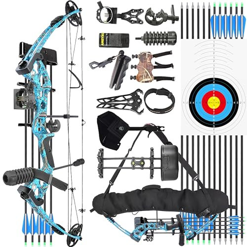wolfman Bogenschießen Compoundbogen Set Erwachsene 30-55 LBS Jagdbogen Bogenfischen Compound Bogen und Pfeil Set mit Zubehör für Jagd Zielschießen Praxis Linkshänder Rechtshänder (RTH, Blautarn)