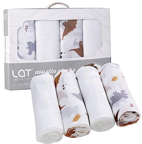 LAT LEE AND TOWN Baby Mulltücher Mullwindeln Spucktücher 4er Set Musselin Stoffwindeln 70x70cm Baumwolle Mädchen Junge Unisex