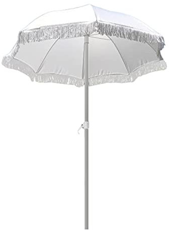 YFZNWHX Ombrellone da Spiaggia Bianco da 1,6m, Ombrellone da Giardino Portatile con Frangia, Ombrellone Rotondo Inclinabile/ombrellone da Esterno per Spiaggia/Giardino/Piscina/Patio