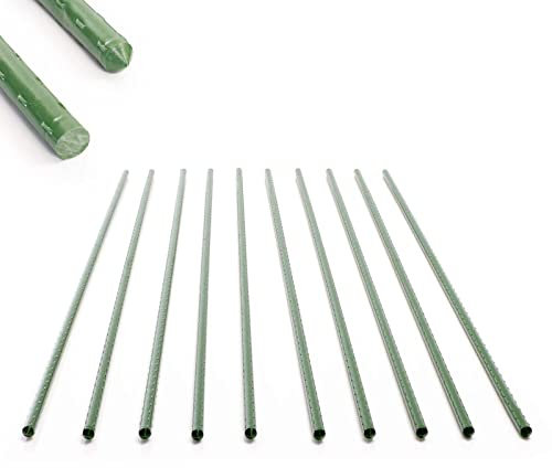 Toboli 10x Pflanzstäbe grün 150 cm Ø 11 mm Rankstäbe aus Metall und Kunststoff, Pflanzstangen für Tomaten und Kletterpflanzen