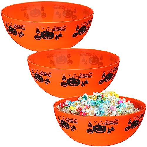 Didaey 3 Pcs Halloween Candy Bowl Halloween Plastic Trick Treat Candy Bowls Halloween Party Supplies Large Halloween Party Plastic Serving Bowl Tableware Halloween Candy Holders (Pumpkin)