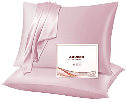 Adubor Seidenkissenbezug 40x80cm für Haar und Haut, mit verstecktem Reißverschluss, beide Seiten, 23 Momme Seide, Fadenzahl 900 (Rosa, 2 Stück)