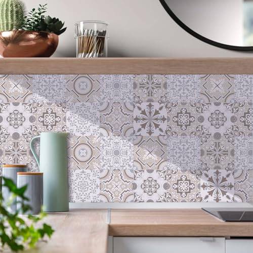HORIWE Tile Stickers for Kitchen Bathroom Backsplash PVC Waterproof Oil Proof DIY Self Adhesive Stick on Tiles Wall Stickers Home Decor Moroccan 20pcs