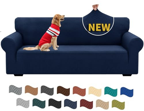 XINEAGE Sofabezug 3 Sitzer, High Stretch Sofaüberwurf für Wohnzimmer, Moderne Sofaüberzug, Jacquard Sofa überzug für Hunde, Haustiere, Rutschfester Sofa Cover (3 Sitzer, Dunkelblau)