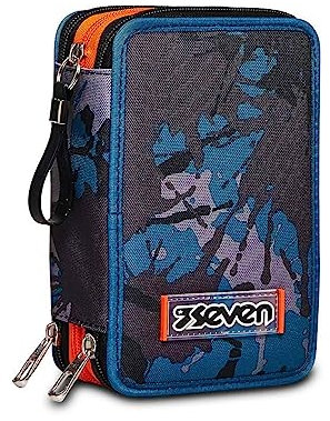 Seven Federmäppchen, Mäppchen, Mehrfarbig, Federtasche für Schreibwaren, Etui mit Stiften, Kugelschreiber, & mehr, 3 Fächer, Mädchen & Jungen, Schule - Grundschule, XXL, Chromo Fluid Boy