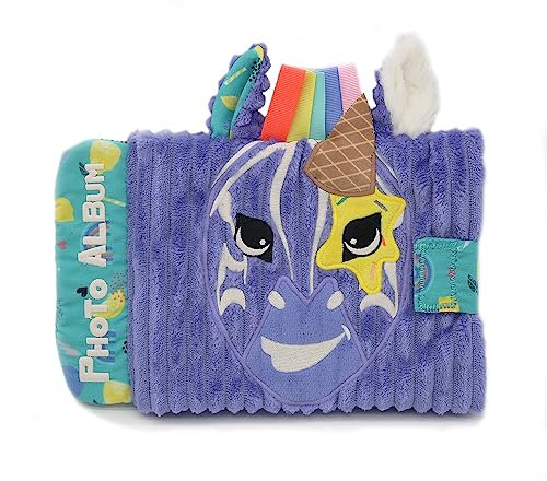 Les Déglingos 31834 Fotoalbum Kiprokos das Zebra, 10 Hüllen, Füllung aus Recyceltem Polyester, Violett, 20cm Länge, 23cm Breite, 2cm Höhe