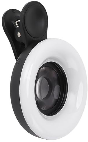 Phone Camera, 15X Macro Lens with Clip Ring Light 2800 to 6500K Phone Ring Fill Light Lens for Photography Video Recording (Black)