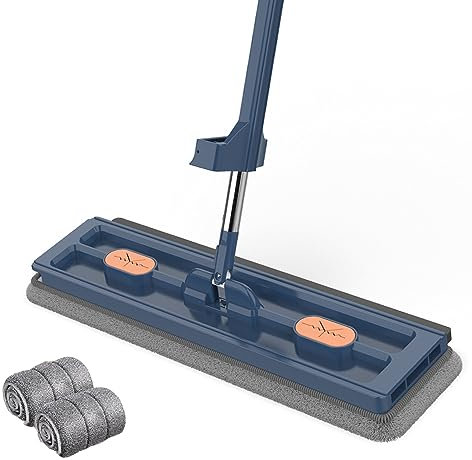 GOUDA Fregona Plana Grande sin Lavar a Mano, fregona exprimible de Microfibra para Suelo, fregona Absorbente en seco y húmedo para Limpieza del hogar, Herramientas para Azulejos (Azul)