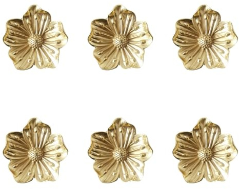 Mikikit Flower Small Drawer Handles Set of 6 Brass Cabinet Door Handles for Kitchen Unit Wardrobe Dresser Shoe Cabinet and Bookcase Easy to Install