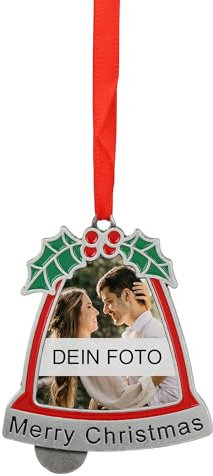 MilyaDE Weihnachtsbaumschmuck Anhänger Glöckchen-Form mit eigenem Bild, Christbaumschmuck Anhänger Personalisierte Selbst Gestalten 5,8 * 7cm