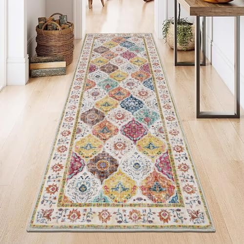 SHACOS Teppich Läufer 60x180 cm, rutschfest, Küchenteppich Läufer, Teppichläufer Flur Boho, Waschbar, Flurläufer, Eingangsteppich Innen, Teppich Läufer für Flur, Eingang, Wohnzimmer, Küche, Bunt