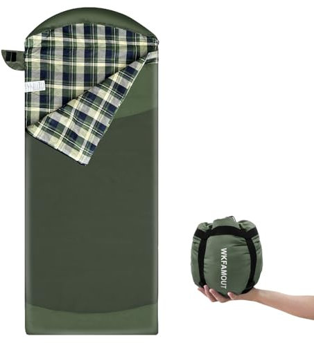 WKFAMOUT Ultralight Schlafsack Outdoor Flanell Schlafsäcke Kleines Packmaß Erwachsene Sommer Deckenschlafsack Maschinenwaschbarer für Camping Reise Wandern Garten Reise Olive
