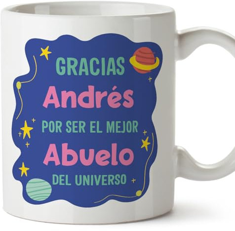 MUGFFINS Tazas Personalizadas para ABUELO - En Español - Mejor del universo Abuelo - 11 oz / 330 ml - Regalo personalizable original y divertido