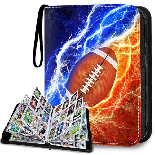 LOMONEH Fußball-Kartenbinder mit 9 Fächern, passend für 900 Karten, Sammelkarten-Binder, Album, Präsentationshalter mit 50 abnehmbaren Hüllen für Hockey, Basketball, Baseball, Sport, Yugioh, MTG, TCG,