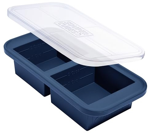 Souper Cubes 2 Cup Silicone Freezer Tray with Lid, Perfect for Storing Lasagna, Leftovers, Sauces, Portioned Meals and More, Silicone Freezer Mold for Meal Prepping - Blueberry - 1-Pack