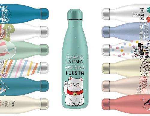 Mi Ko Mi Ka Botella de Agua Térmica de Acero Inoxidable Reutilizable | Sin BPA | Mantiene 24H Frio / 12H Calor | Hermética - Doble Pared a Prueba de Fugas (Que levante la mano..., 500ml)