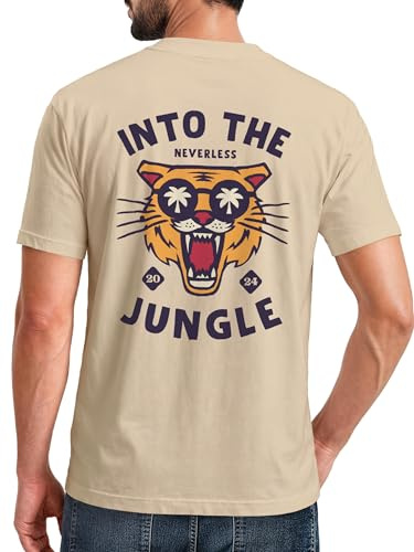 Neverless® Herren T-Shirt Backprint Tiger Spruch Into the Jungle Palme Sommer Retro Design Fashion Streetstyle