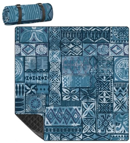 Mularoka Picknickdecke mit hawaiianischem Patchwork-Muster, wasserdicht, sanddicht, faltbar, Stranddecke, 200,7 x 200,7 cm, extra groß, tragbar, waschbar, Outdoor-Matte für Camping, Park, Gras,