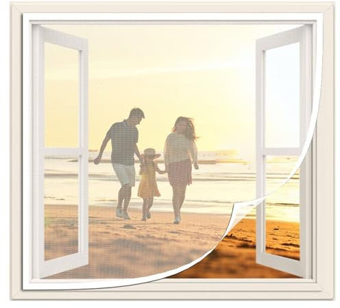 135x145cm Moskitonetz Fenster Voile Moskitonetz,Selbstklebendes Moskitonetz für Fenster,Insektennetz,transparentes Katzennetz,Moskitonetz,Moskitonetz,Weiß