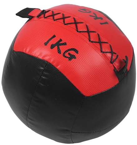 KKPLZZ Gewichteter Wandball, 1 kg, PU-Leder, weicher Gymnastikball für Kraft- und Stretch-Training (Schwarz/Rot)