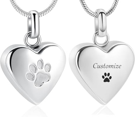 Pet Einäscherung Schmuck für Asche Anhänger Paw Print Pet Heart Urn Halskette Memorial Keepsake Schmuck für Haustier/Hund/Katze Asche