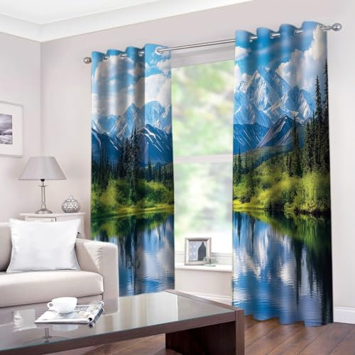 XCQHZYQ Blickdicht Vorhänge für Wohnzimmer Landschaft Alaska-Berge Verdunklungsvorhang mit Ösen, Blickdicht Gardinen Thermovorhang für Schlafzimmer Deko 2er Set, H 260 x B 140 cm