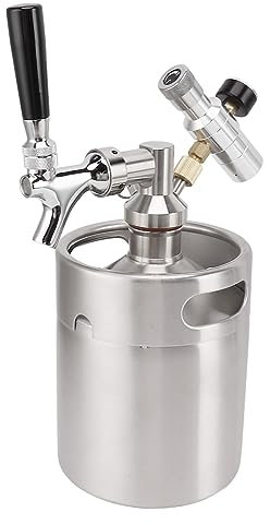 Mini Edelstahlfass, 2L Fass Growler, 150 PSI Tragbares Unter Druck stehendes Edelstahl Heimfasssystem Bierspender Heimspendersystem mit Wasserhahn Bierausgabe für Fassbier und Craft Bier