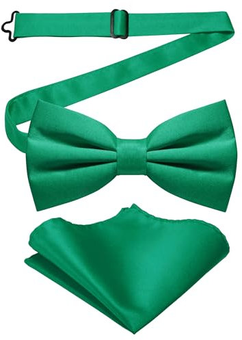 JEMYGINS Herren-Set aus Solider Mattierter Bifold-Fliege mit Einstecktuch,Grün