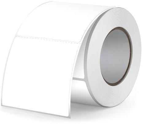 FINDAT Weiß Thermo-Etiketten 50 x 50 mm Vinyl Rolle Selbstklebende Thermo-Aufkleber Wasserdichtes Quadratische Drucker-Etiketten für Büro DIY Design Barcode Versand 500 Stück White