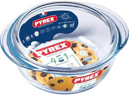 AMK® Pyrex Essentials Round Casserole 1.3L Safe For Freezer Oven Dishwasher Easy Clean Includes Lid Sturdy Hold Handles