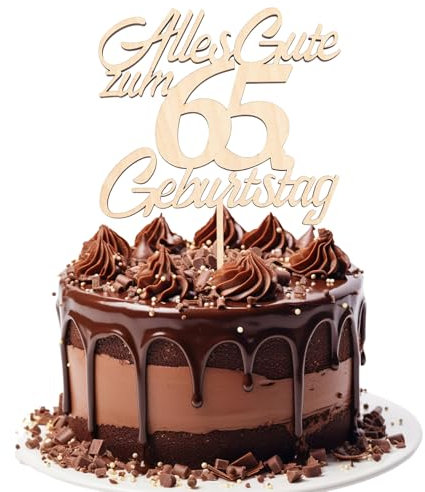 GoldRock Holz Torten Deko 65 Geburtstag Mann Frau,Tortendeko 65 Geburtstag Männer Deko,Kuchendeko Alles Gute zum 65 Geburtstage Deko,65. Geburtstage Frauen Kuchen Deko,Cake Topper 65 Jahre