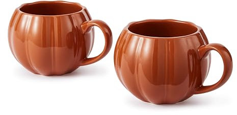 Wade WA976005ORA Set of 2 Pumpkin Shaped Mugs with Smooth Glaze Interior, Stoneware, 337ml Capacity, Orange