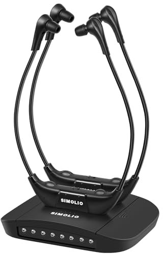 SIMOLIO Duo SM863D - Auriculares inalámbricos con modo de diálogo para televisores y equipos de música con control de volumen L/R Balance, amplificador auditivo para sonido ambiental, auriculares para