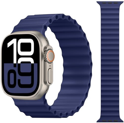 CeMiKa Cinturino Sportivo Ocean Solo Loop Compatibile per Apple Watch 49mm 46mm 45mm 44mm 42mm, Silicone Design per iWatch Ultra 2 Ultra Serie 10 9 8 7 6 5 4 3 2 1, Blu