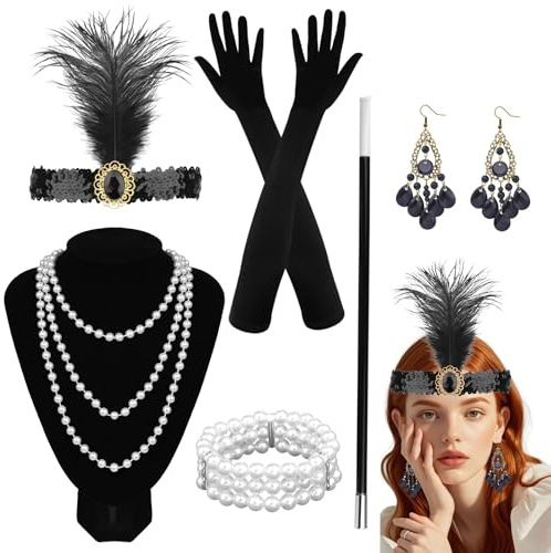 NebulaGlam 20er Jahre Accessoires, Great Gatsby Party Kostüme Accessoires Damen, Charleston Accessoires Damen 1920 Zubehör Set für Halloween Weihnachten Carnaval