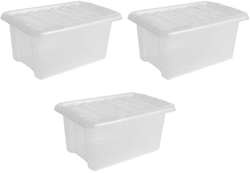 Aspect Pack of 3 Transparent Plastic Storage Bins with Lids Sturdy Design for Stackable Organization Ideal for Home & Accessory Storage Versatile and Functional Storage Solutions (White, 13 Litres)