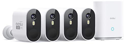 AOSU 2K Überwachungskamera Aussen Akku 240 Tage 4-Kit mit Home Station 32 GB Lokaler Speicher ohne Abo Kabellose Kamera Überwachug Aussen Bewegungssensor Licht- & Tonalarm 2-Wege-Audio Farb-Nachtsicht