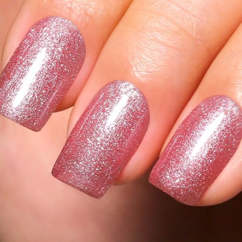 Ozzeal Smalto Semipermanente Glitter, 15ML Rosa Chiaro Iridescente Glitterato Smalto Semipermanente Unghie Primavera Estate Gel Nail Polish Brillantezza Scintillante Smalto Gel