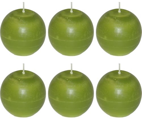 sopomarkt24 6x Rustic Kugelkerze Grün Ø 75x77mm – Hochwertige Wachskerzen im 6er-Set, Rustikale Birkenoptik, Durchgefärbt, Premium-Kerzen mit Einzeldocht für Deko & Gemütlichkeit