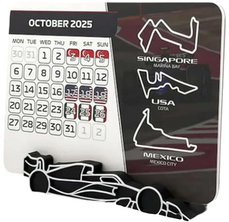 F1 Kalender 2025, Formel Eins Rennkalender 2025 mit Rennterminen, Tischkalender 2025 mit F1-Rennwagenhalter, Motorsport-Enthusiasten Kalender Memorabilia Geschenke (1pcs)