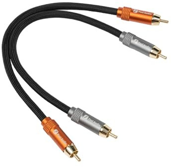 Fosi Audio 2 RCA Audio Cable, 2 Male to 2 Male Stereo Audio Cable for AV Receivers, Amplifiers, Active Speakers or Subwoofers with Gold-Plated Plugs, 0.3 m, Black