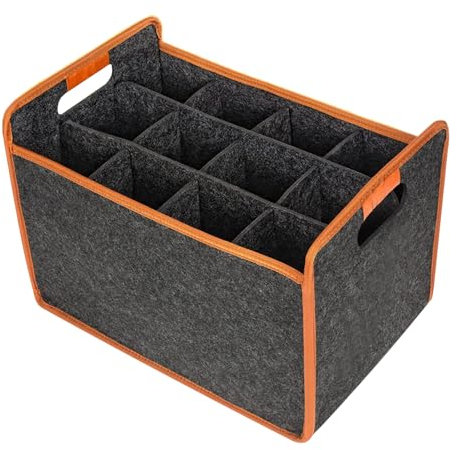 Wine Carrier Bag, Wine Bottle Boxes for 12 Bottles Felt Bottle Carrier with Compartment Bottles Bag Holder for Picnic, Camping, Travel, 38.1x25x25.9cm