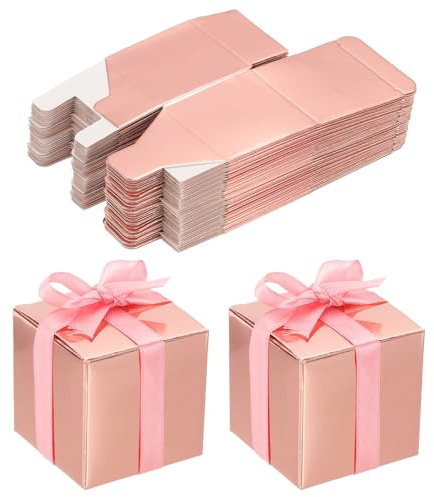 PATIKIL 60 Stück Süßigkeiten-Party Schmetterlings-Geschenkboxen Rose Gold | 5cm x 5cm x 5cm, Für Hochzeit Muttertag Ostern Jubiläum Weihnachten Abschlussfeier, Geschenkboxen