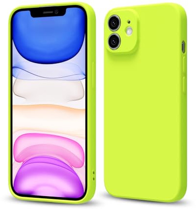 Svaove for iPhone 11 Phone Case Liquid Silicone, Thin Ultra Slim Minimalist Phone Cover, Girly Cute Plain Bright Solid Color Matte Soft Rubber Jelly Gel Plastic TPU Bumper, Fluorescent Neon Green