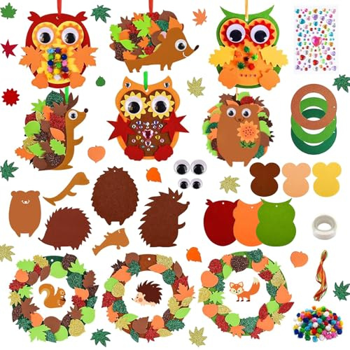Bipl 6 Stück Bastelset Herbst Set, Owl Filz Bastelset für Deko, DIY Kränze Herbstdeko Basteln Kinder, Kreativsets und Bastelbedarf für Kinder
