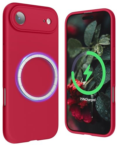 SURPHY Coque pour iPhone Air 17 en Silicone Liquide | Magnétique, Protection Complète Antichoc avec Intérieur Doublure en Microfibre, Rouge