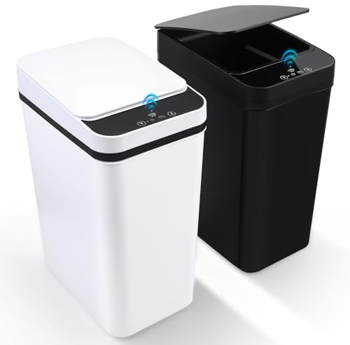 TLPEMN Mülleimer mit Sensor, 10L Elektrischer Mülleimer Sensor mit Deckel, Intelligenter Bewegungssensor, Wasserdichte Badezimmer Mülleimer für Bad Büro Küche Schlafzimmer, 2er Pack