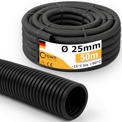 Wellrohr UV-Beständig M25 | 50m Leerrohr ungeschlitzt | Innen-Ø 17,4mm | Flexrohr Kabelschlauch für Erdkabel nach DIN EN 61386-22 flammwidrig, flexibel für leichte Kabelverlegung zum Kabelschutz